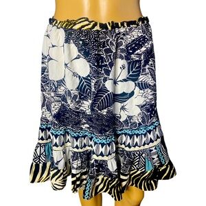 Jams World Y2K Voile Tiered Ruffle Mini Skirt Tropical Hibiscus & Zebra Print M